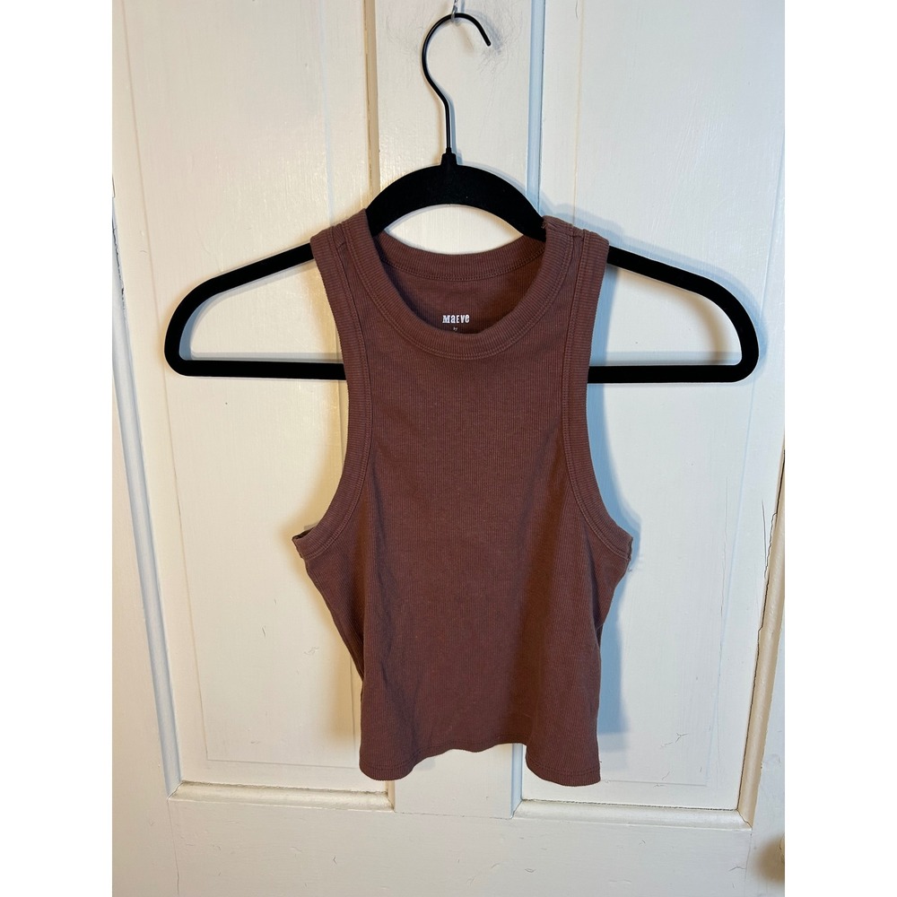 Maeve by Anthropologie Womens Brown Ribbed Racerback High Neck Crop Tank Top S